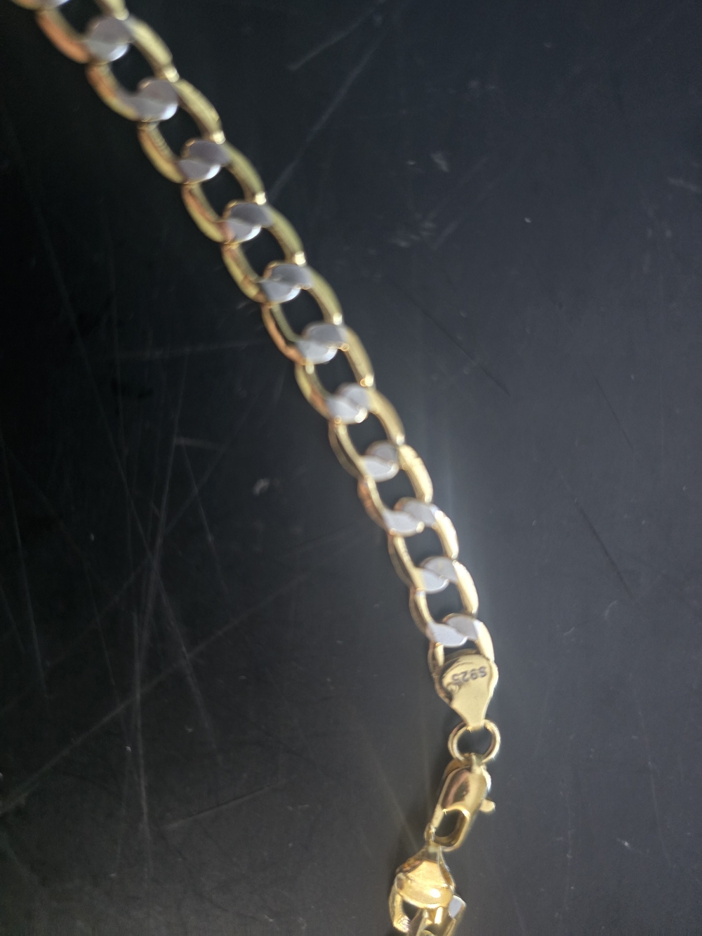 Elegant Two-Tone 18k Plated 925 Silver Curb Chain Bracelet